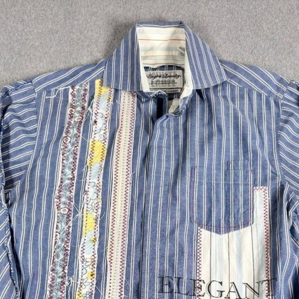 English Laundry Men's Blue Print Shirt L Button Up Christopher Wicks